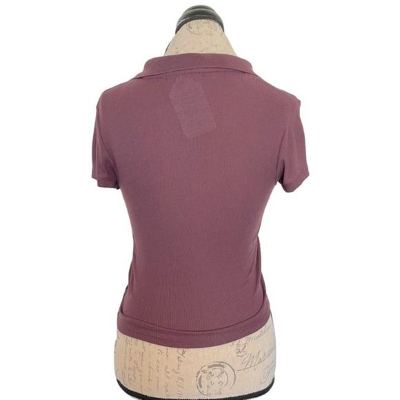 Pink Rose Womens Ribbed Short Sleeve Cropped Top Blouse Collar Button Size Small - Picture 2 of 12